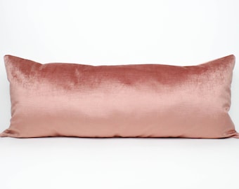 Blush Pink / Dusty Rose Velvet Extra Long Lumbar  Bolster Pillow Cover