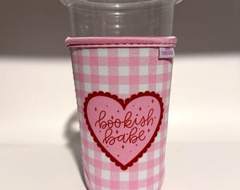 Red Bookish Babe Iced or Hot Beverage Coffee Drink Sleeve - Medium 22-24oz
