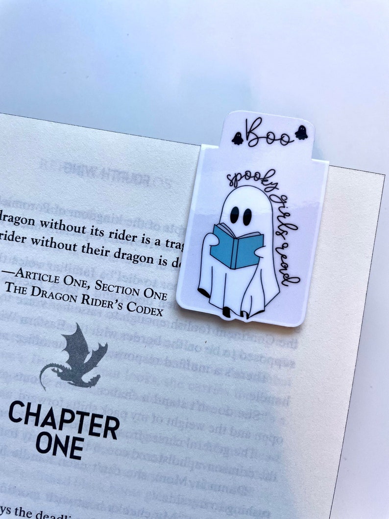 Spooky Girls Read Halloween Ghostie Reading Magnetic Bookmark Page Marker Planner Bookmark Bookish Gift Bookstagram Booktok image 1