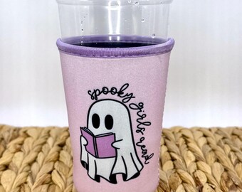 Spooky Girls Read Iced or Hot Beverage Coffee Drink Sleeve - Medium 22-24oz