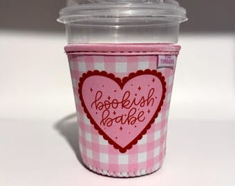 Red Bookish Babe Iced or Hot Beverage Coffee Drink Sleeve - Small 16-18oz