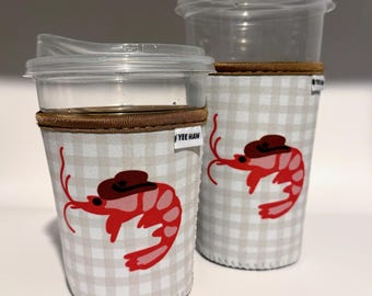 Yee Haw Shrimp Iced or Hot Beverage Coffee Drink Sleeve - Small 16-18oz