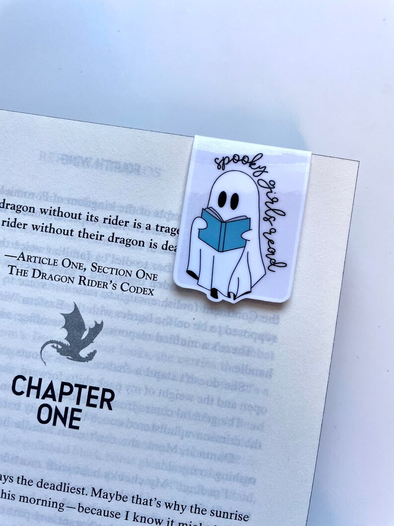 Spooky Girls Read Halloween Ghostie Reading Magnetic Bookmark Page Marker Planner Bookmark Bookish Gift Bookstagram Booktok image 2