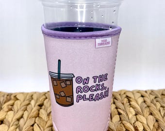 Purple On The Rocks Iced or Hot Beverage Coffee Drink Sleeve - Medium 22-24oz