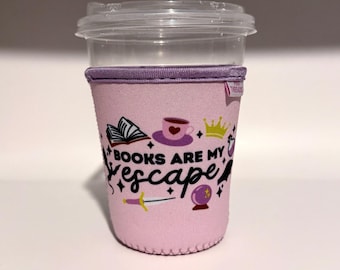 Books are my Escape Iced or Hot Beverage Coffee Drink Sleeve - Small 16-18oz