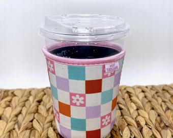 Groovy Checker Iced or Hot Beverage Coffee Drink Sleeve - Small 16-18oz