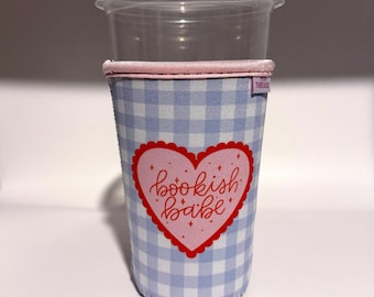Orange Bookish Babe Iced or Hot Beverage Coffee Drink Sleeve - Medium 22-24oz