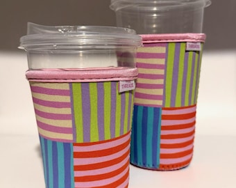 Stripe Patchwork Quilt Iced or Hot Beverage Coffee Drink Sleeve