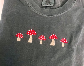 Mushroom Tee | Plant Lover | Embroidered Comfort Colors Short Sleeve Tee Shirt