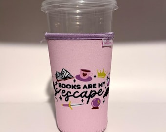 Books are my Escape Iced or Hot Beverage Coffee Drink Sleeve - Medium 22-24oz