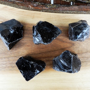 Set of 5 Raw Black Obsidian Chunks, Large Obsidian Chunk, Rough Obsidian Chunks, Rough Obsidian, Black Obsidian Chunks, Raw Black Obsidian