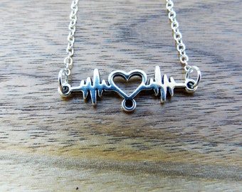 Pulse Heart Silver Necklace: Science Geek Jewelry