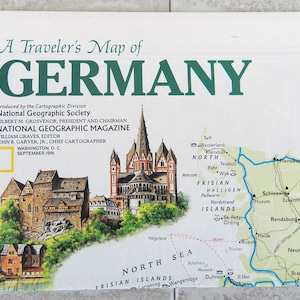 vintage 1991 National Geographic Magazine Carte d’un voyageur Carte de l’Allemagne