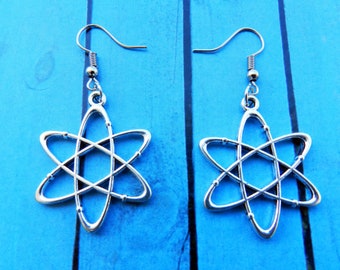 Atom Dangle Earrings: Silver Science Jewelry