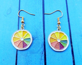 Pendientes colgantes con rodajas de cítricos: pendientes novedosos de esmalte arcoíris