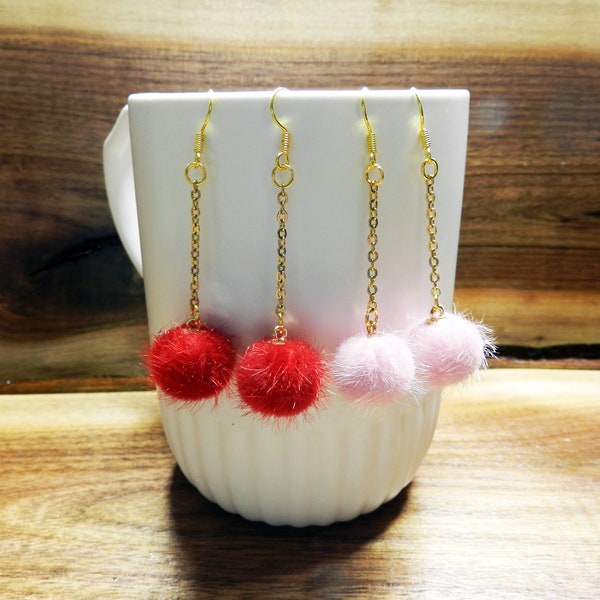 Fuzzy Pompom Fuzzy Ball Beads Dangle Earring Set, Birthday Gift, Novelty Earrings, Human Face Earrings, Funny Earrings, Ball Earrings, Fur