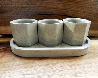 Juego de jardineras de hormigón: Mini macetas para suculentas con bandeja