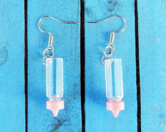 Pendientes colgantes de biberón rosa, pendientes novedosos