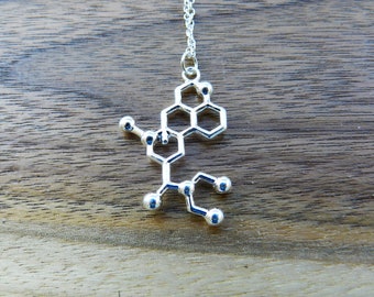 Collar de molécula de LSD, joyería científica de plata, regalo para ella