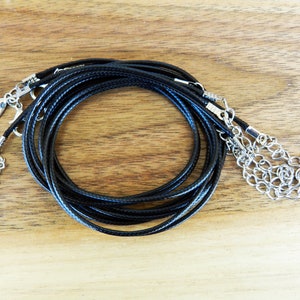 5 Black Braided Faux Leather Necklace Cords: 2mm Adjustable Pendant Charms