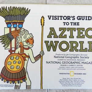 millésime 1980 National Geographic Magazine Carte du guide du visiteur du monde aztèque
