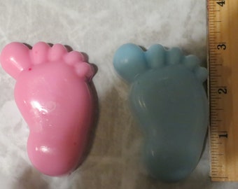 Baby foot prints soap 6 Bars individually wrapped, also option for custom tag great for Gender Reveal or baby shower