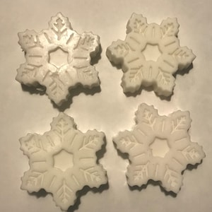 Christmas soaps snow flake soaps  glitter or plain 4 bars holiday stocking stuffer soaps white snow flake soap set