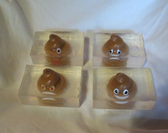 Emoji embedded poop soap bar make great gag gift sold by individual bar or 4 bar set