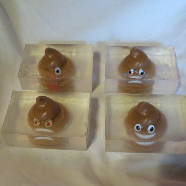 Emoji embedded poop soap bar make great gag gift sold by individual bar or 4 bar set