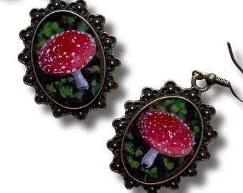 Mushroom Earrings | Whimsical Cottagecore Jewelry | Quirky Witchy Aesthetic Unique Accessory | Green Academia Handmade Gift