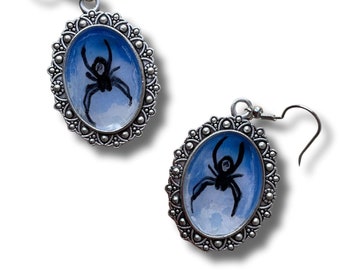 Skull Spider Earrings | Novelty 90s Spooky Goth Jewelry | Weird Funky Witchy Aesthetic Unique Accessory | Halloween Handmade Gift