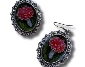 Mushroom Earrings | Whimsical Cottagecore Jewelry | Quirky Witchy Aesthetic Unique Accessory | Green Academia Handmade Gift