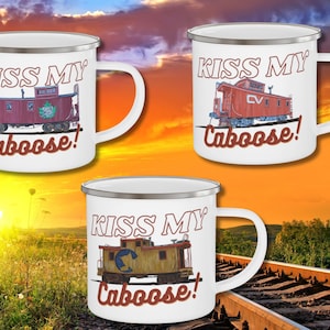 Caboose Enamel Camp Coffee Mug, Railroad Cup, Retro Train Tea, Railway Gift Idea, Novelty Present, Retro Kitchen Ware
