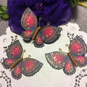 Paper Butterflies Ruby Gold Glass Bodied Majestic DarlingArtByValeri Scrapbooking Embellishment Mini Albums Cards Wedding Gifts