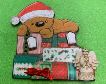 Teddy Bear Christmas Old Fashion 3D Angel Bow Tags ribbon Embellishments Chipboard Scrapbooking DarlingArtByValeri