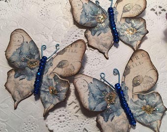 Denim Blues Paper Butterflies Embellishments Glass Bodied DarlingArtByValeri Scrapbooking Mini Albums Cards Wedding Crafting