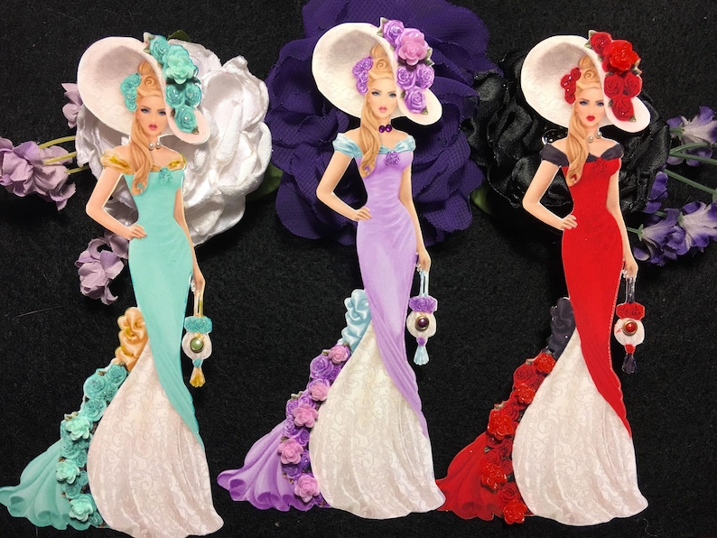 Victorian Lady Chipboard Embellishments 3D Roses Gemstones and Pearls DarlingArtByValeri Scrapbooking Mini Album Card Makin Woman LilyAnne image 1