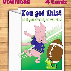DIGITAL DOWNLOAD “You can do it” Greeting card Piglet Cartoon worm Football DarlingArtbyValeri blank custom design 4 cards