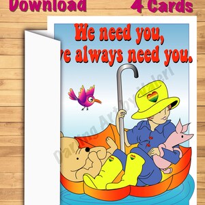 DIGITAL DOWNLOAD “ We need you” Greeting card Christopher Pooh Piglet Heart DarlingArtbyValeri blank custom design 4 cards