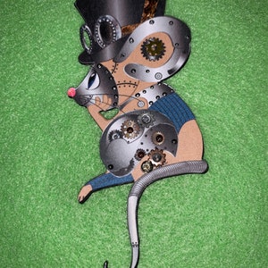 Steampunk Mouse Goggles Top Hat 3D Gears Embellished Stickles Lightweight Chipboard DarlingArtByValeri Scrapbooking Mini Albums Cards image 2