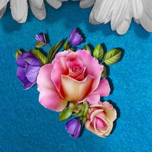 Rosas rosa roxo 2d aglomerado flores cartão de visita placa de chip diário scrapbooking querido arte mini álbum