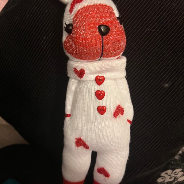 Snow bunnies Sock plushy handmade hand sewn Easter Valentine’s Day basket stuffer gift baby DarlingArtByValeri