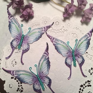 Fantástico vôo papel borboletas enfeites roxo cerceta vidro corpo darlingartbyvaleri scrapbooking mini álbuns cartões presentes de casamento