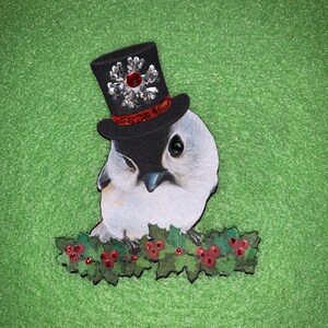 Christmas Bird Top Hat 3D Holly Snowflake Glitter Old Fashion Embellissements Scrapbooking DarlingArtByValeri