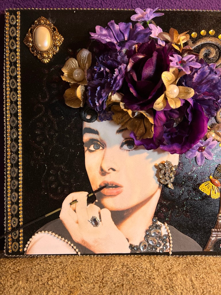 Audrey Hepburn Vintage Lady Mixed Media 3D Canvas Art Metallic