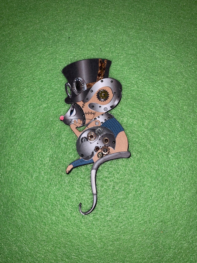 Steampunk Mouse Goggles Top Hat 3D Gears Embellished Stickles Lightweight Chipboard DarlingArtByValeri Scrapbooking Mini Albums Cards image 5