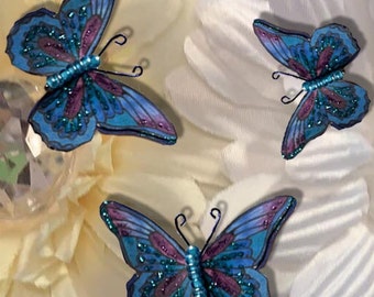 Navy Purple Turquoise Glass Beaded Bodied Paper Butterflies Scrapbooking Embellishments Gift Wrap Albums Wedding DarlingArtByValeri