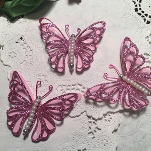 Country Couture Pink Polka Dots & Pink Glitter Glass Bodied Butterflies DarlingArtByValeri Scrapbooking Embellishment Mini Albums Card Gifts