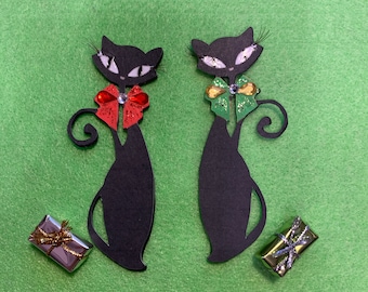 Vintage 50s Christmas Black Cat Embellishments, Handmade Scrapbooking Decor