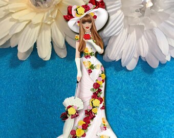 Lady in Flower Dress Embellishment, 3D Roses Scrapbooking